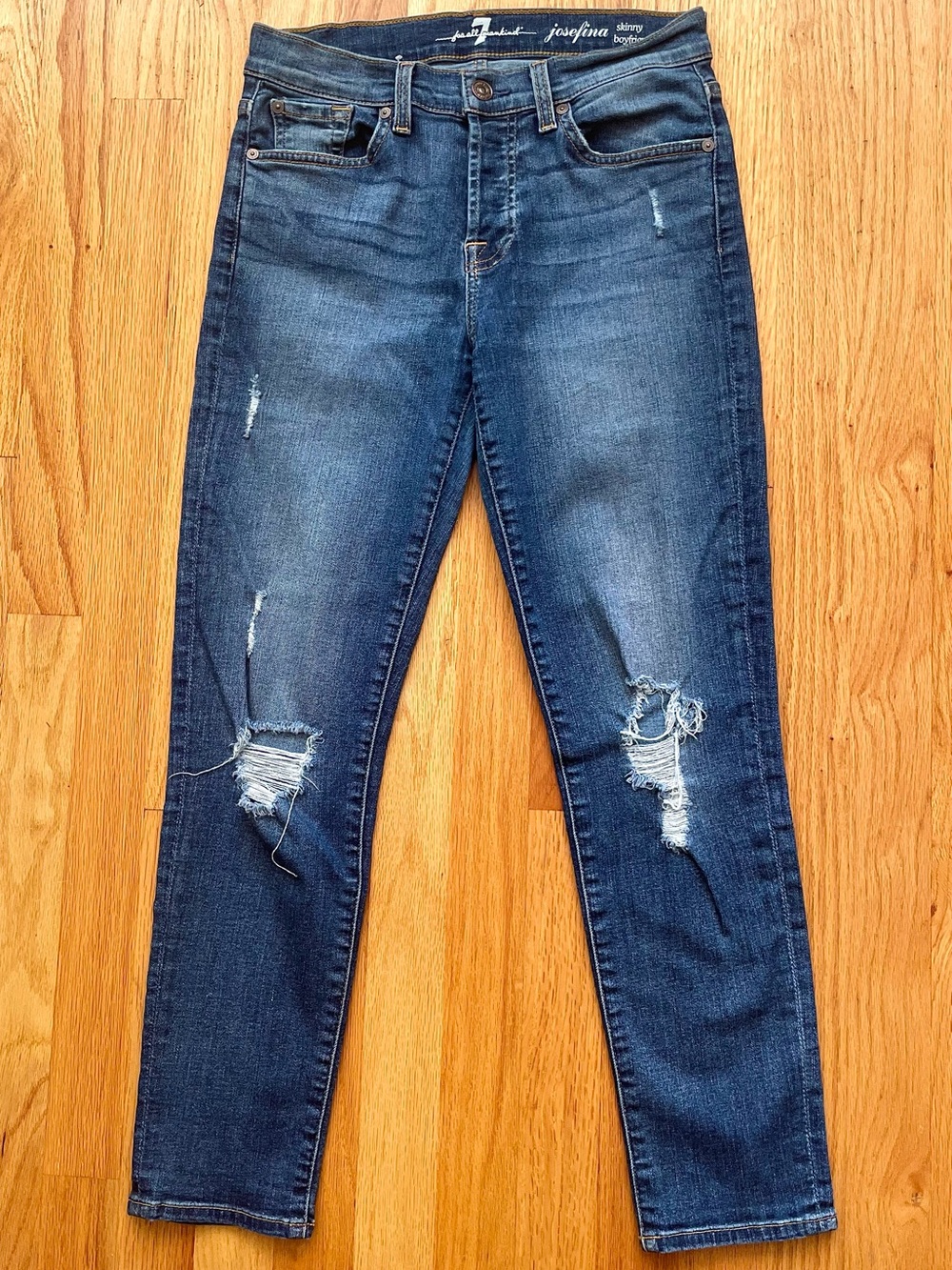 7 For All Mankind Josefina Skinny Boyfriend Jeans Sz 25 Distressed Medium Wash